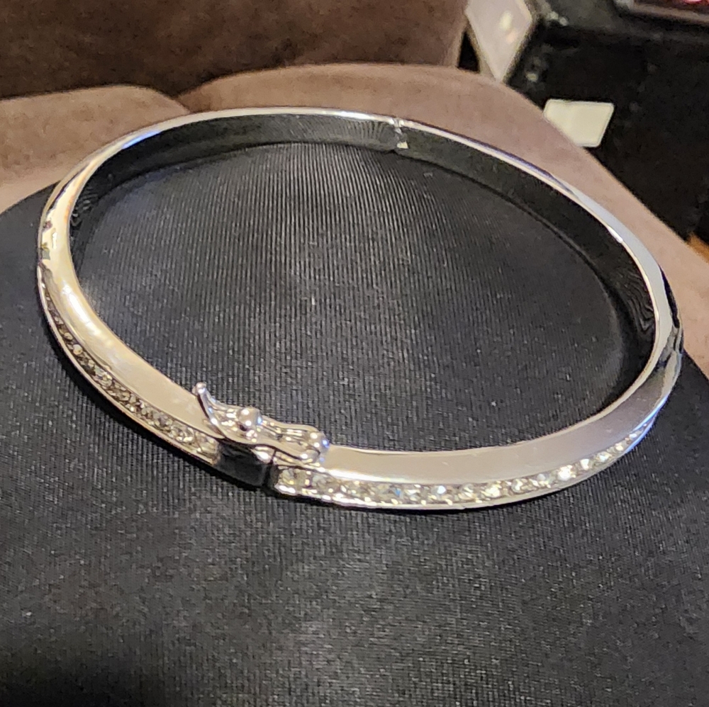 Silver Bangle Bracelet with Rhinestones